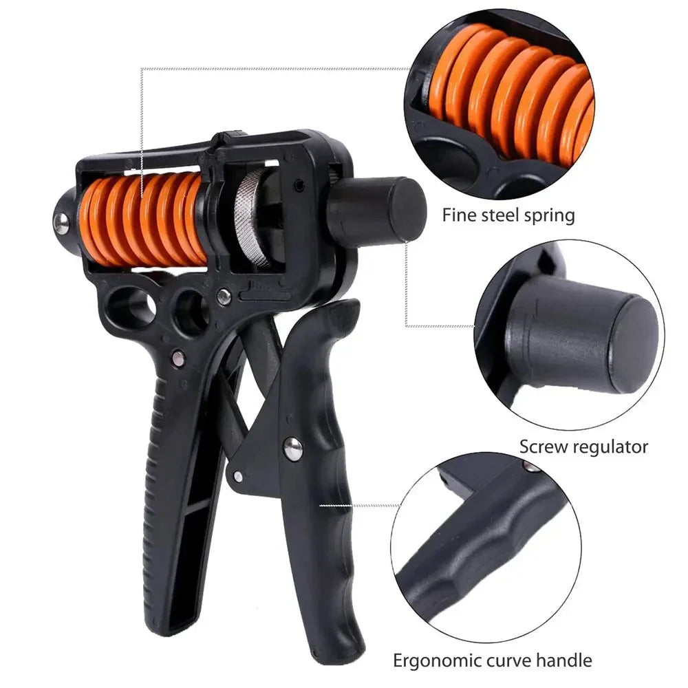 Verstellbarer Handgrifftrainer, Schwarz-Rot, Stahlfeder, 5-165 kg, Griffkraft- und Unterarmtraining, kompakt und robust.