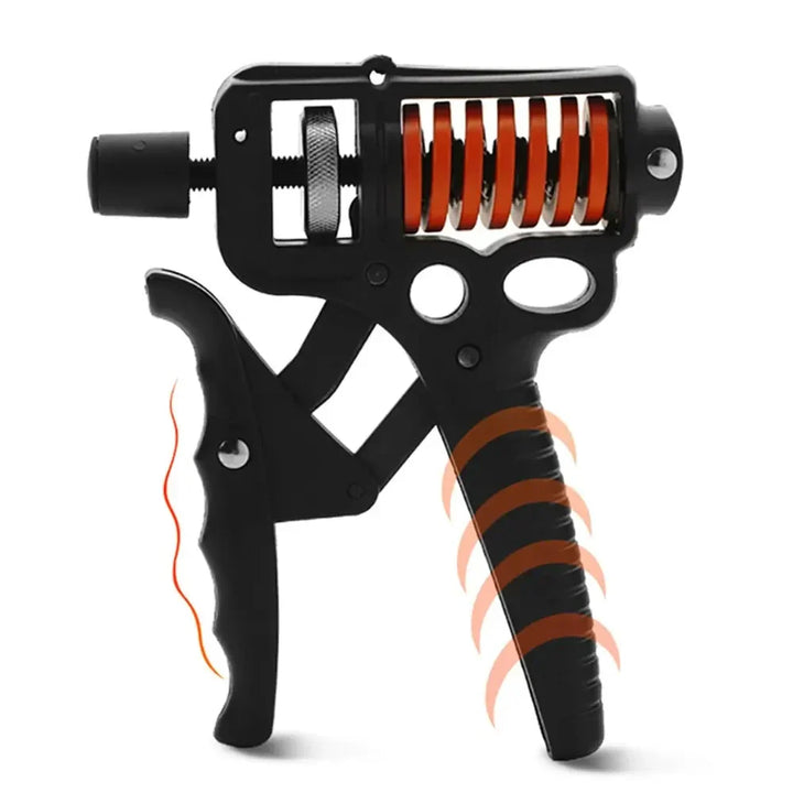Verstellbarer Handgrifftrainer, Schwarz-Rot, Stahlfeder, 5-165 kg, Griffkraft- und Unterarmtraining, kompakt und robust.