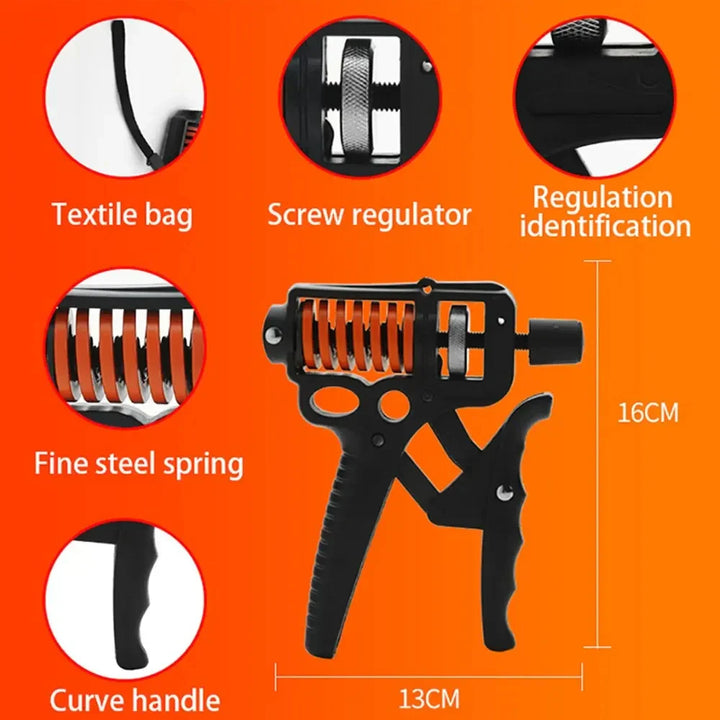 Verstellbarer Handgrifftrainer, Schwarz-Rot, Stahlfeder, 5-165 kg, Griffkraft- und Unterarmtraining, kompakt und robust.