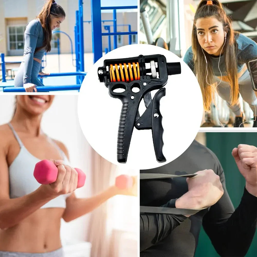 Verstellbarer Handgrifftrainer, Schwarz-Rot, Stahlfeder, 5-165 kg, Griffkraft- und Unterarmtraining, kompakt und robust.