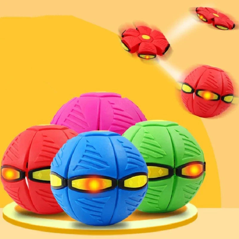 Verwandlungsball für draußen, spielerisches Design, wandelbar von Scheibe zu Ball, bunte Farben, robust, ideal für Kinder.