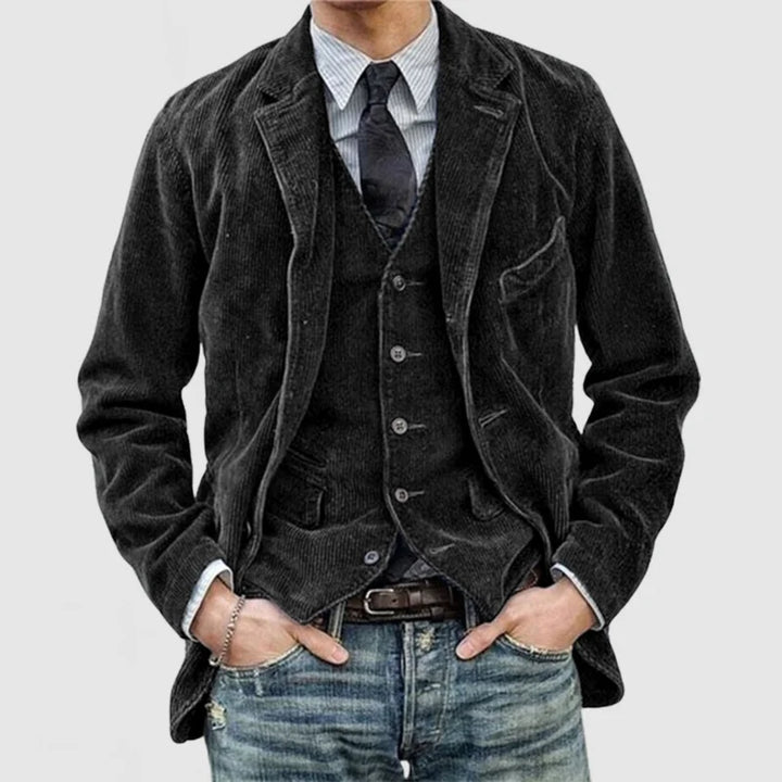 "Vintage Herren-Blazer und Weste im Retro-Stil, braun mit klassischem Schnitt, perfekt für elegante Anlässe."