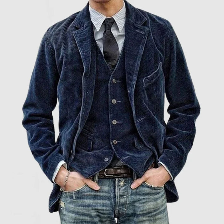 "Vintage Herren-Blazer und Weste im Retro-Stil, braun mit klassischem Schnitt, perfekt für elegante Anlässe."