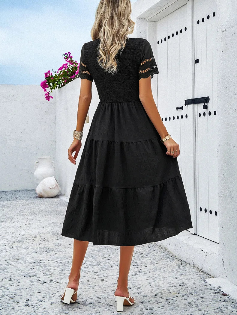 Vintage Sommerkleid Damen, Midi, Rundhals, luftiges Design, sommerlich, vielfältige Farben, elegant für jeden Anlass.