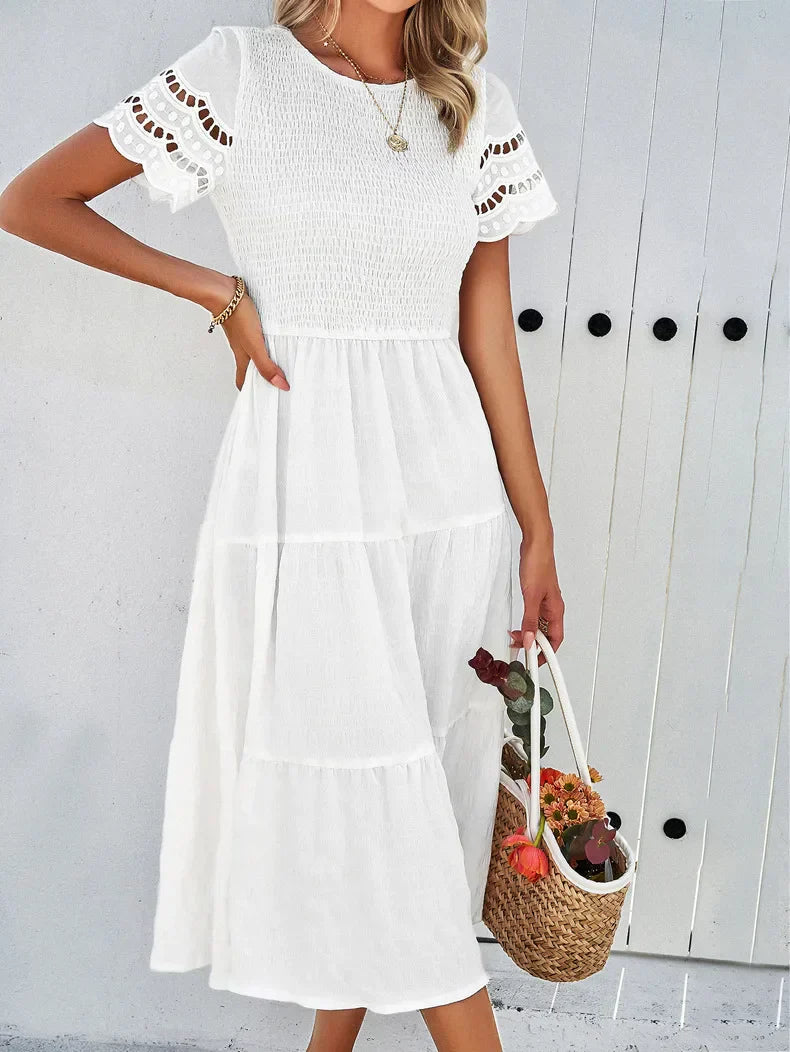 Vintage Sommerkleid Damen, Midi, Rundhals, luftiges Design, sommerlich, vielfältige Farben, elegant für jeden Anlass.