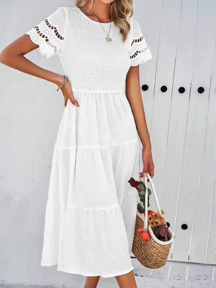Vintage Sommerkleid Damen, Midi, Rundhals, luftiges Design, sommerlich, vielfältige Farben, elegant für jeden Anlass.
