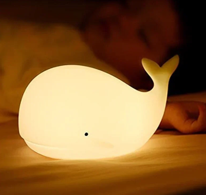 "Wal-Nachtleuchte, Farbwechsel, weiches Silikon, sanftes Licht, ideal für Kinderzimmer, entspannte Atmosphäre, wiederaufladba