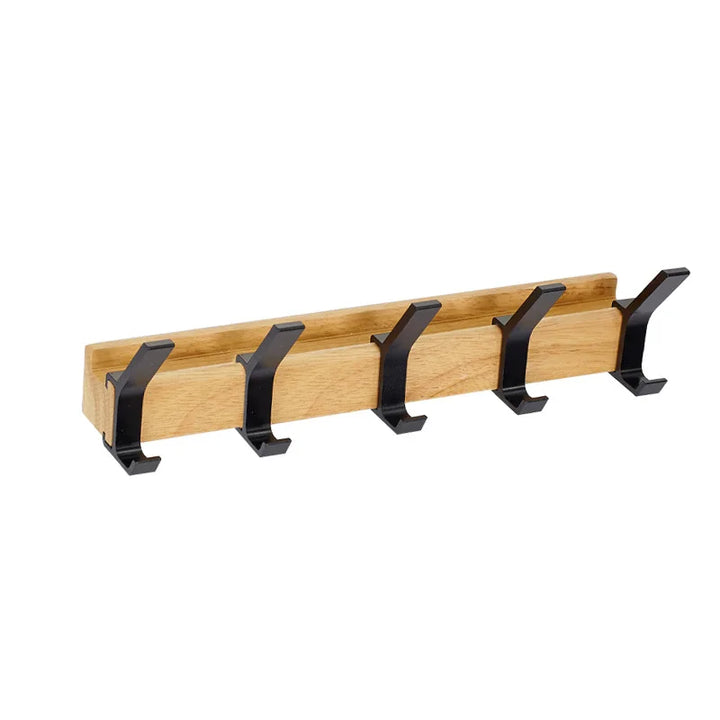 Wandgarderobe mit beweglichen Haken aus Holz und Metall im skandinavischen Design, passend für Flur oder Schlafzimmer.