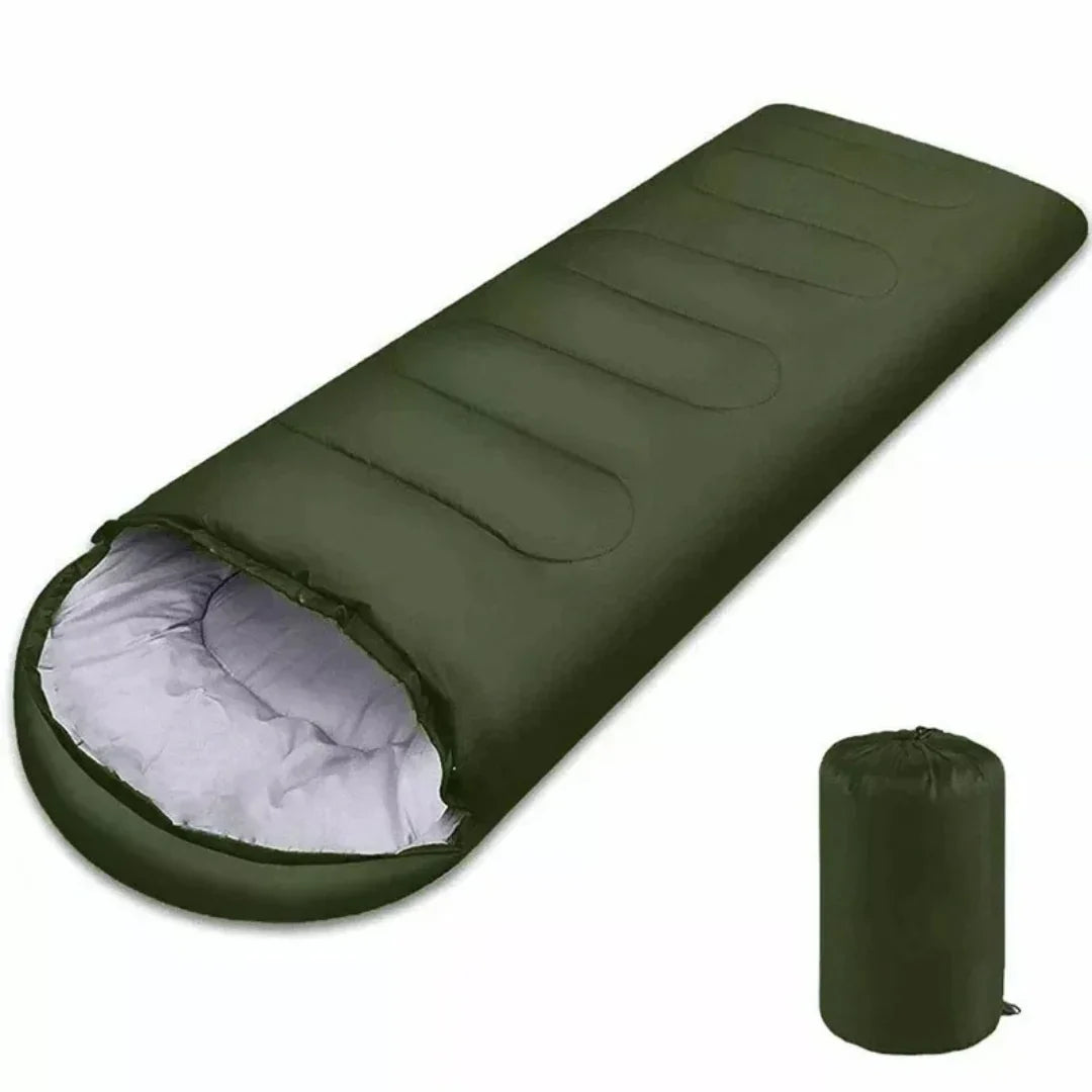 "Wärmeisolierter Schlafsack, ideal für Camping, wasserabweisend und komfortabel, für erholsamen Schlaf im Freien."