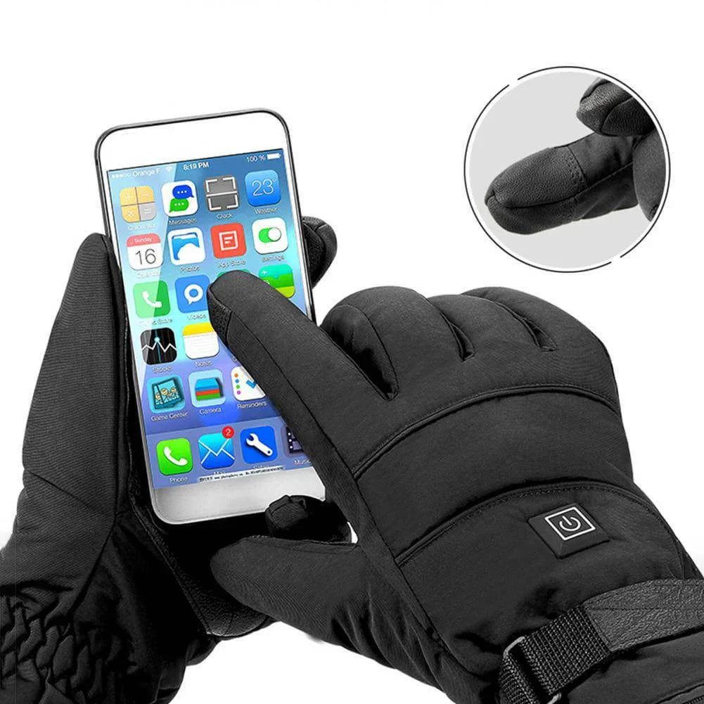 "Wasserdichte, elektrisch beheizte unisex Handschuhe für den Winter mit Fleece-Innenraum und Touchscreen-Funktion."