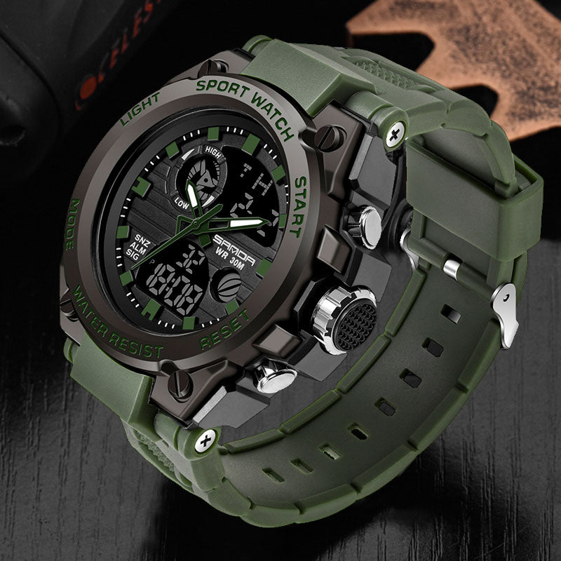 "Wasserdichte, stoßfeste digitale Herren Armbanduhr mit ergonomischem Design und hochauflösendem LED-Display."
