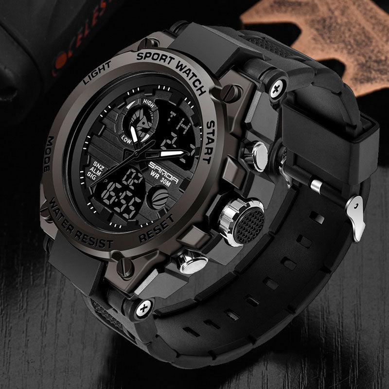 "Wasserdichte, stoßfeste digitale Herren Armbanduhr mit ergonomischem Design und hochauflösendem LED-Display."