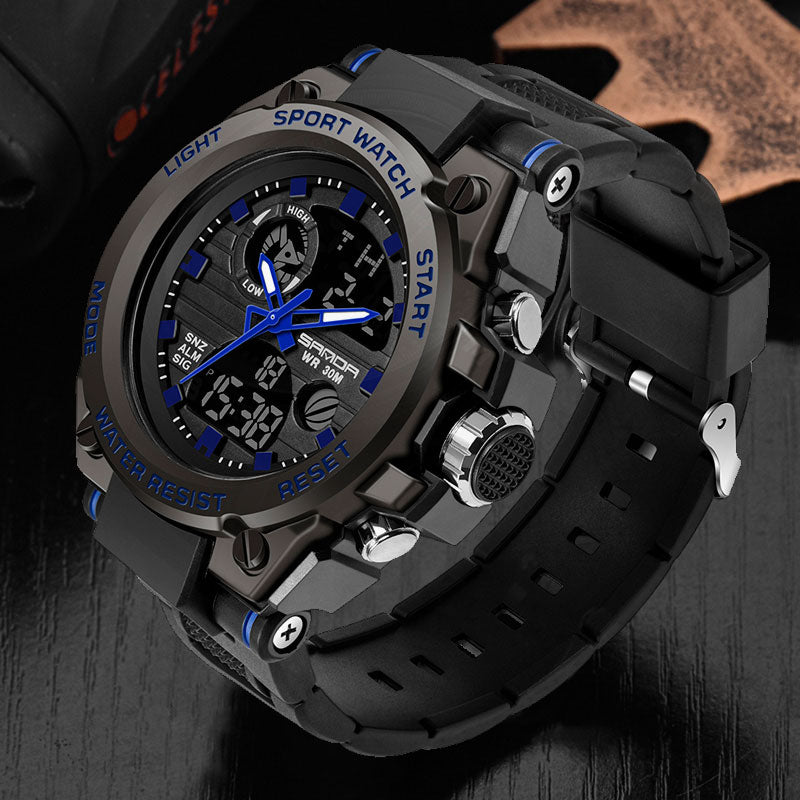 "Wasserdichte, stoßfeste digitale Herren Armbanduhr mit ergonomischem Design und hochauflösendem LED-Display."