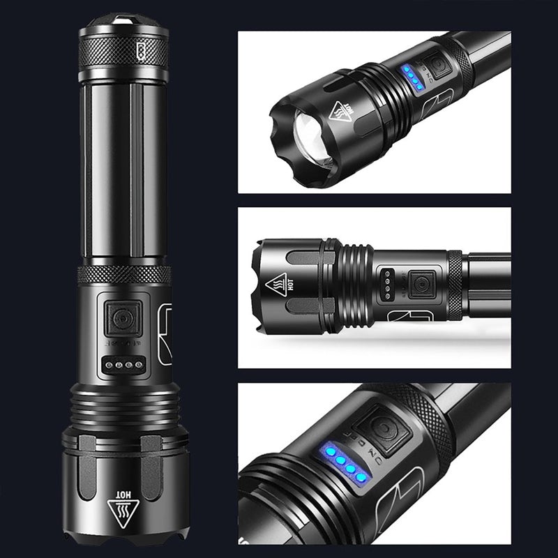 "Wasserdichte Taschenlampe mit Lasertechnik, militärqualität, aus robustem Aluminium, IPX8, für extreme Dunkelheit."