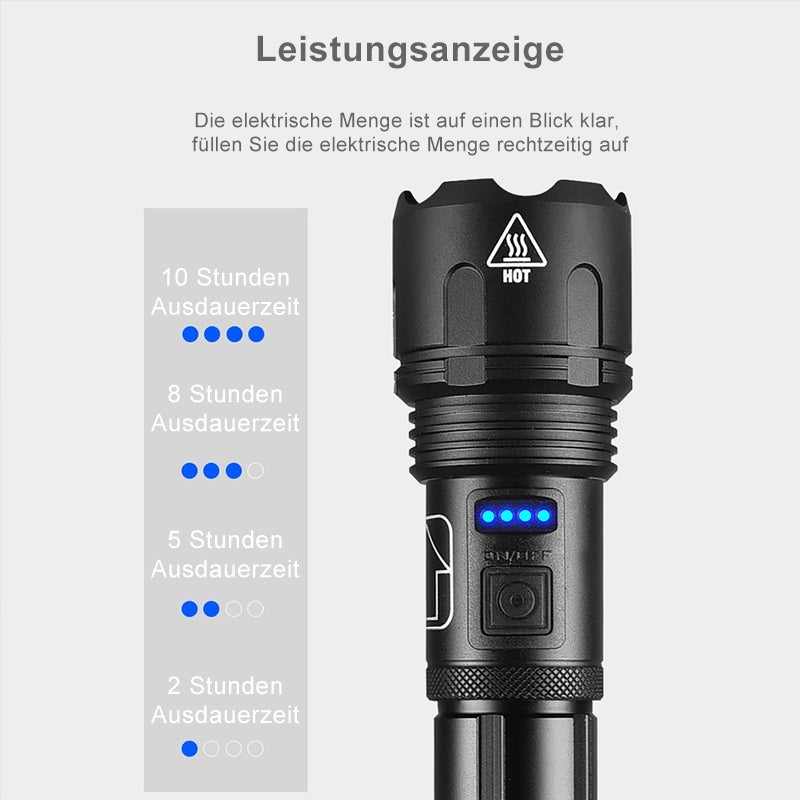 "Wasserdichte Taschenlampe mit Lasertechnik, militärqualität, aus robustem Aluminium, IPX8, für extreme Dunkelheit."