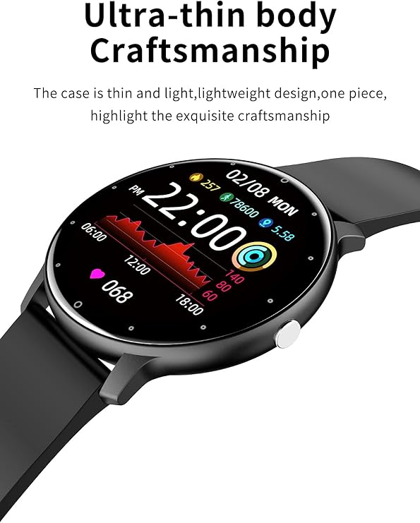 "Wasserdichte Unisex-Smartwatch mit Fitness Tracker und Herzfrequenzmesser, schlankes, modernes Design für aktive Lebensstile