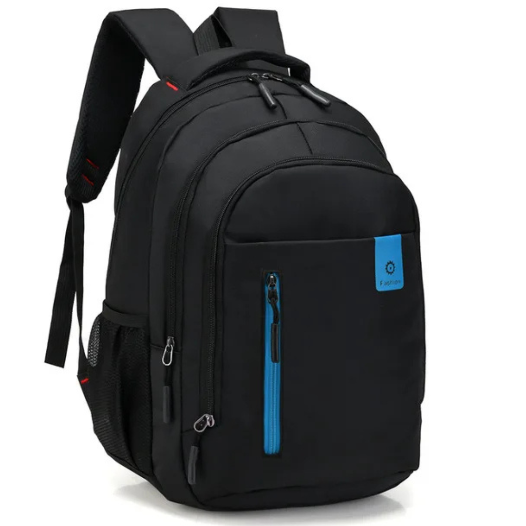 "Wasserdichter Herren-Rucksack in Blau mit großzügigen Fächern und gepolsterten Riemen für Komfort und Haltbarkeit."