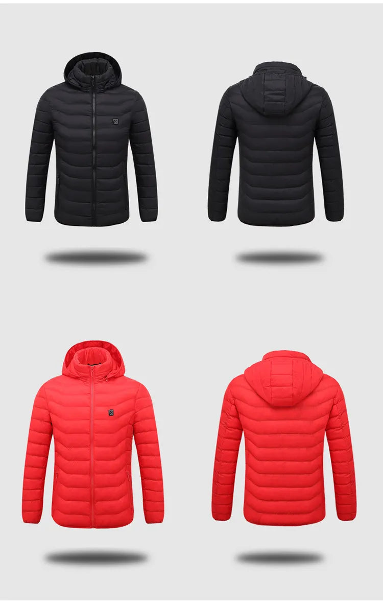 "Wasserfeste, intelligente USB-Heizjacke für Männer, stilvoll und warm, mit vielseitigem Design und Mehrfach-Heizbereichen."