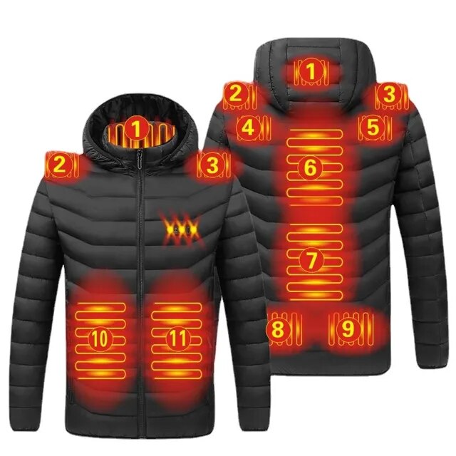 "Wasserfeste, intelligente USB-Heizjacke für Männer, stilvoll und warm, mit vielseitigem Design und Mehrfach-Heizbereichen."