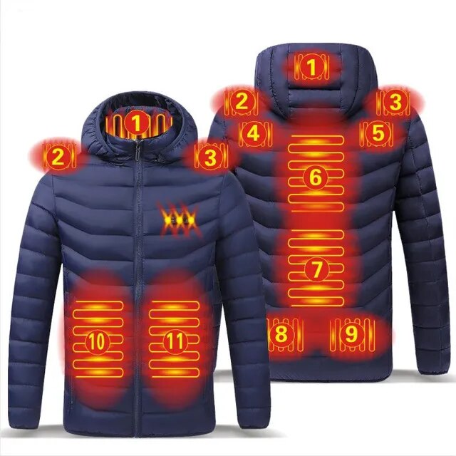 "Wasserfeste, intelligente USB-Heizjacke für Männer, stilvoll und warm, mit vielseitigem Design und Mehrfach-Heizbereichen."