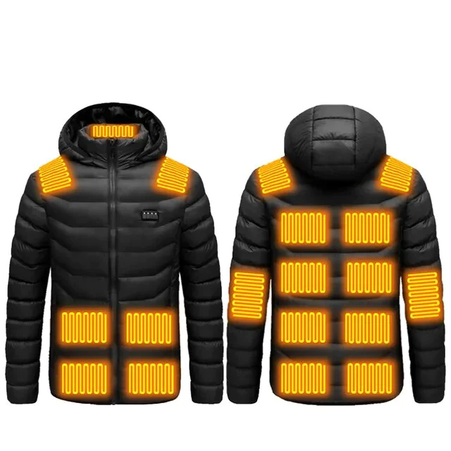 "Wasserfeste, intelligente USB-Heizjacke für Männer, stilvoll und warm, mit vielseitigem Design und Mehrfach-Heizbereichen."