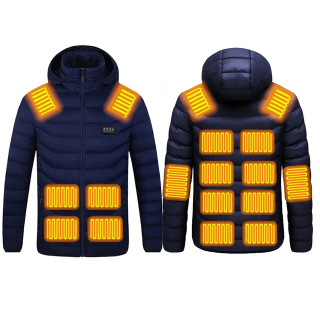 "Wasserfeste, intelligente USB-Heizjacke für Männer, stilvoll und warm, mit vielseitigem Design und Mehrfach-Heizbereichen."
