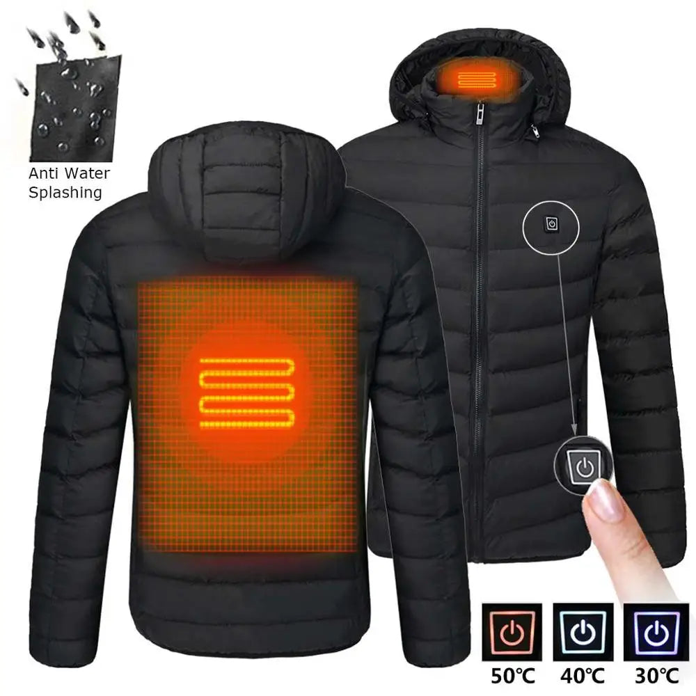 "Wasserfeste, intelligente USB-Heizjacke für Männer, stilvoll und warm, mit vielseitigem Design und Mehrfach-Heizbereichen."