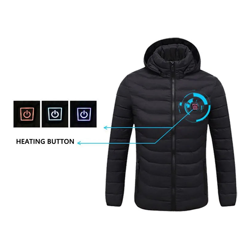 "Wasserfeste, intelligente USB-Heizjacke für Männer, stilvoll und warm, mit vielseitigem Design und Mehrfach-Heizbereichen."