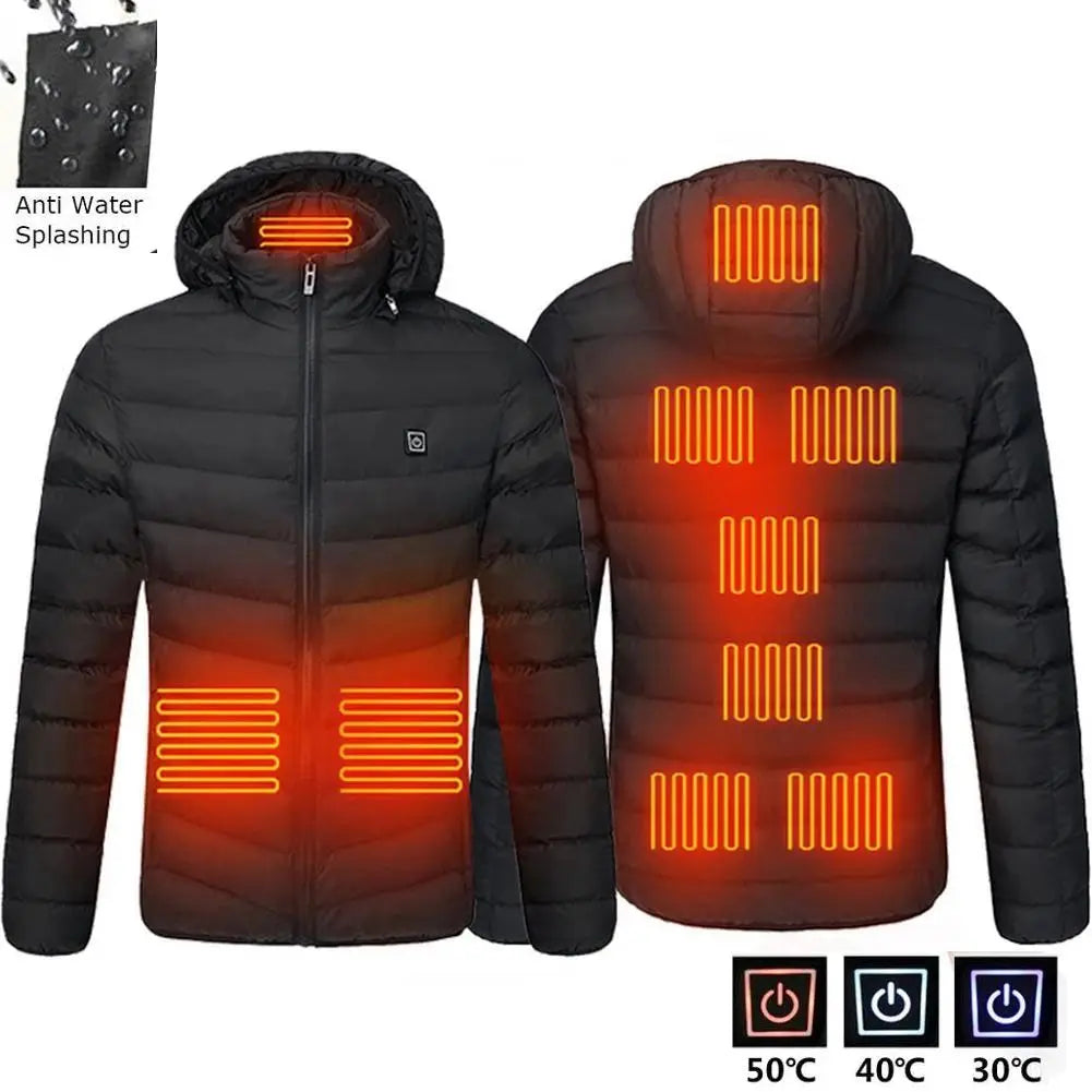"Wasserfeste, intelligente USB-Heizjacke für Männer, stilvoll und warm, mit vielseitigem Design und Mehrfach-Heizbereichen."