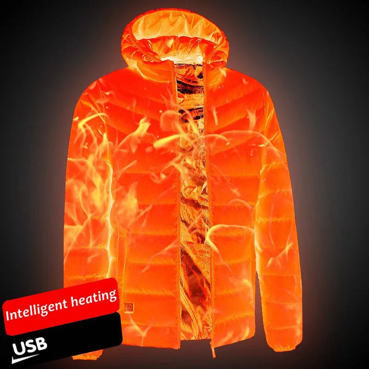 "Wasserfeste, intelligente USB-Heizjacke für Männer, stilvoll und warm, mit vielseitigem Design und Mehrfach-Heizbereichen."