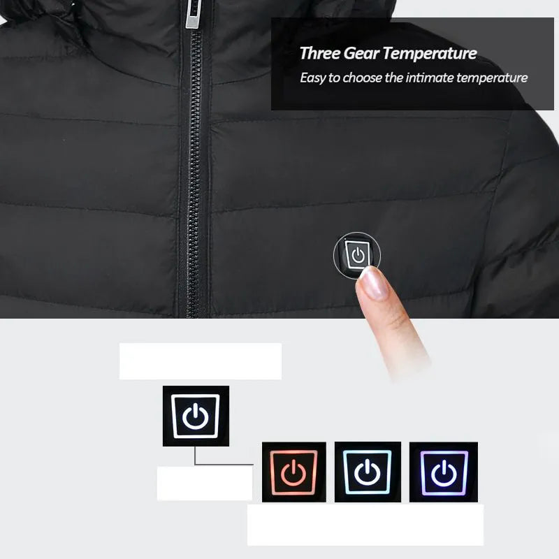 "Wasserfeste, intelligente USB-Heizjacke für Männer, stilvoll und warm, mit vielseitigem Design und Mehrfach-Heizbereichen."