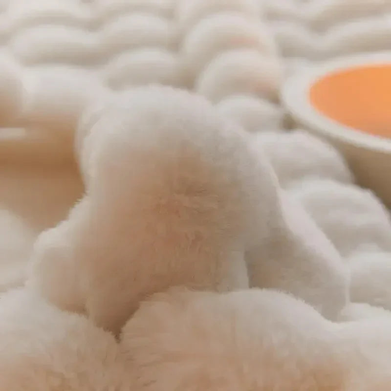 Weiche Plüschwolldecke, kuschelig und stilvoll, in eleganten Farben für gemütliche Abende auf Sofa oder Bett.
