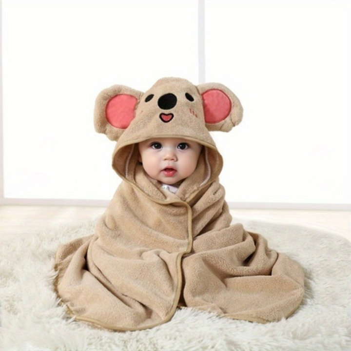 "Weicher Baby-Badumhang mit Kapuze aus Frottee, optimal 80x80 cm, in Tierdesigns, saugfähig und warm für Bademomente."