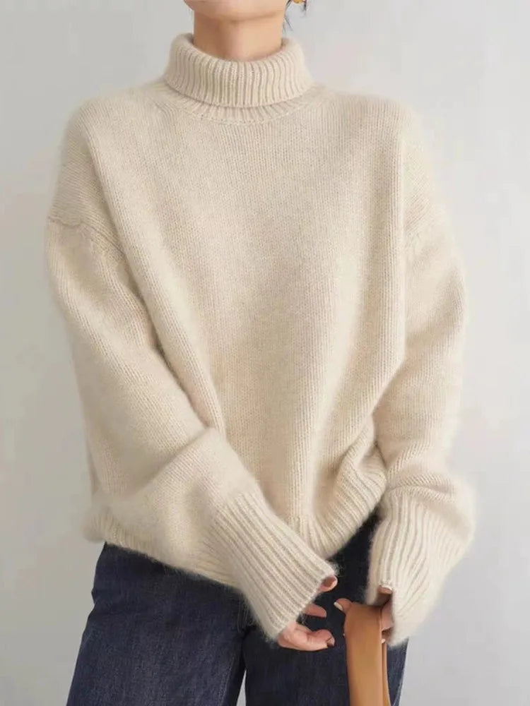 Weicher Kaschmir-Rollkragenpullover für Damen, elegant und warm, in Beige, Grau, Khaki, ideal für kalte Wintertage.