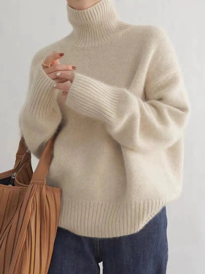 Weicher Kaschmir-Rollkragenpullover für Damen, elegant und warm, in Beige, Grau, Khaki, ideal für kalte Wintertage.