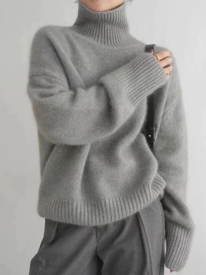 Weicher Kaschmir-Rollkragenpullover für Damen, elegant und warm, in Beige, Grau, Khaki, ideal für kalte Wintertage.