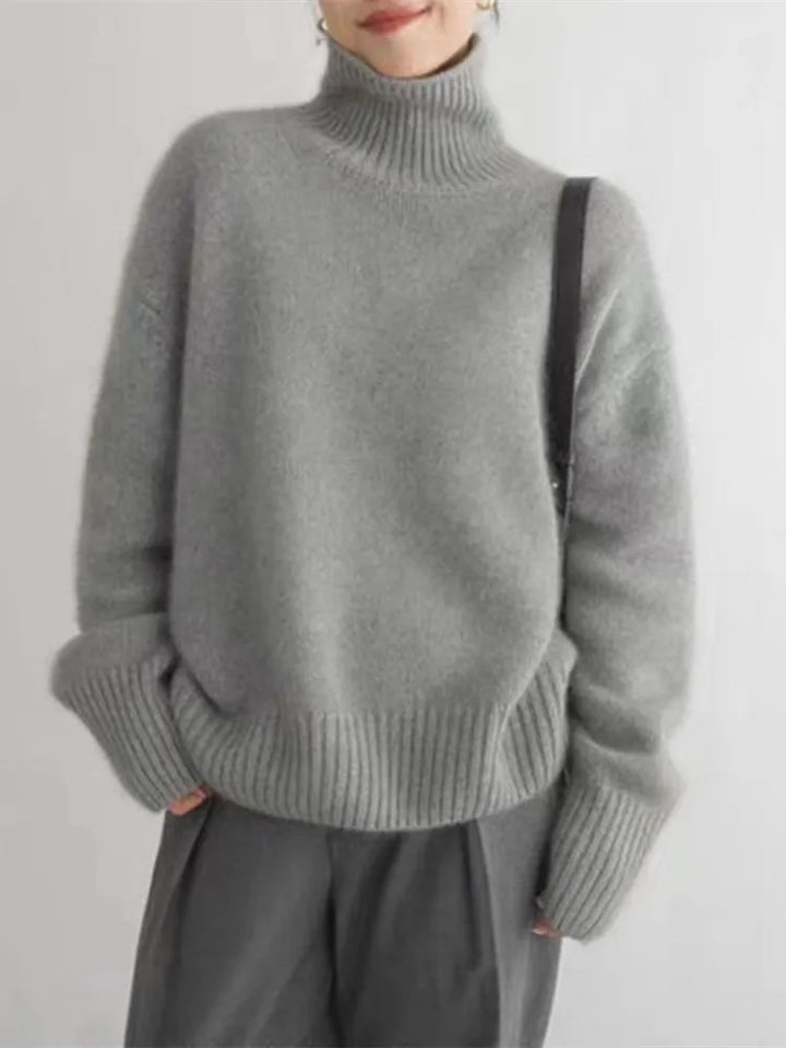 Weicher Kaschmir-Rollkragenpullover für Damen, elegant und warm, in Beige, Grau, Khaki, ideal für kalte Wintertage.