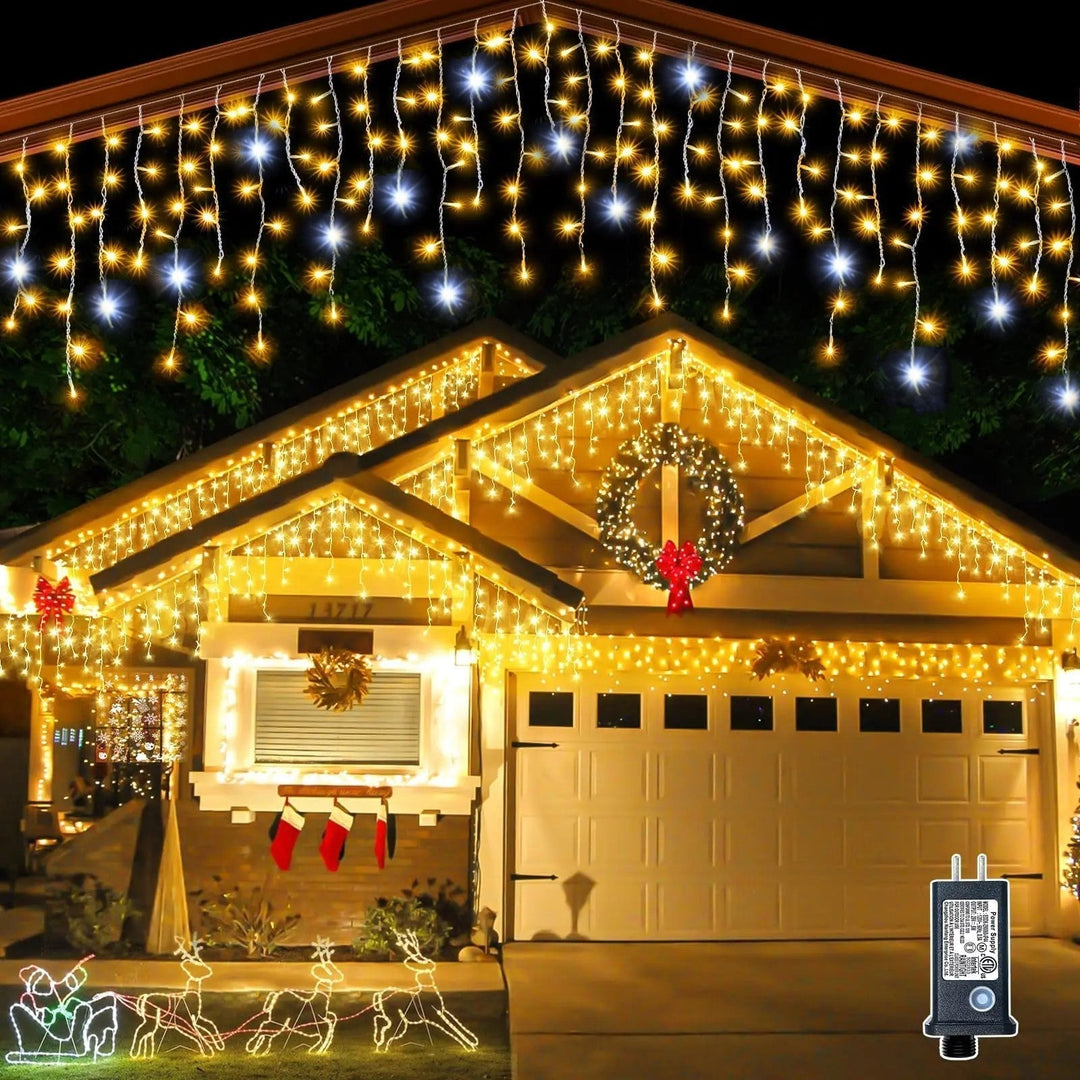 Weihnachtslichtvorhang, warmweiße LED, wetterfest, außen, energieeffizient, festlich, gemütlich, einfach zu installieren.