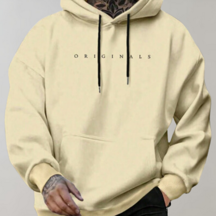 "Weißer Herren Hoodie aus weichem Material, ideal für Herbst, mit stilvollem Design und komfortabler Passform."