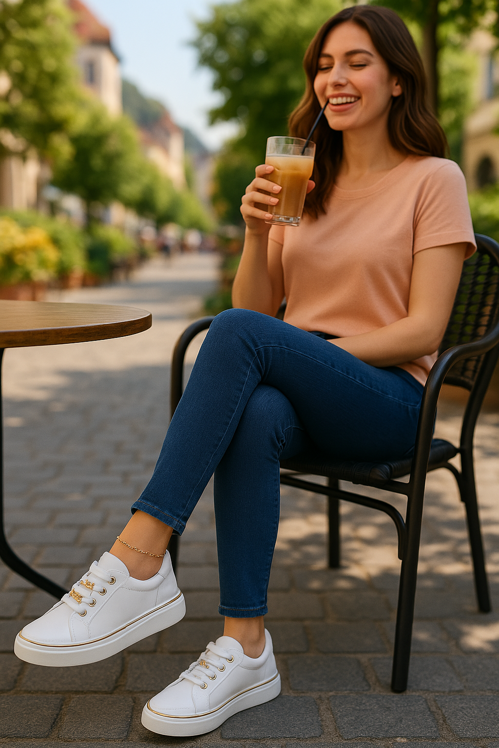 Weißer orthopädischer Damenschuh mit elegantem Design, maximalem Komfort, ideal für Büro und Freizeit.