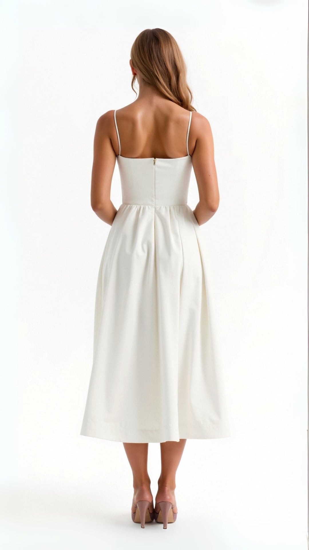 Weißes fließendes Midikleid für Damen, luftig leicht und elegant, ideal für vielseitige Anlässe und feminine Looks.