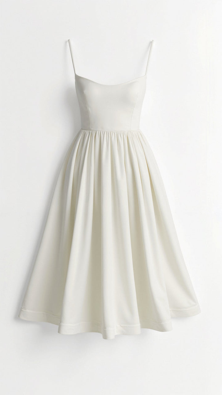 Weißes fließendes Midikleid für Damen, luftig leicht und elegant, ideal für vielseitige Anlässe und feminine Looks.