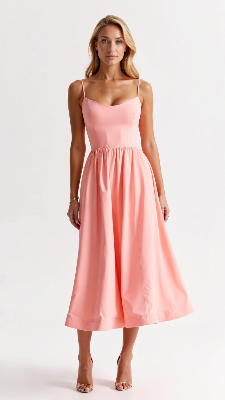 Weißes fließendes Midikleid für Damen, luftig leicht und elegant, ideal für vielseitige Anlässe und feminine Looks.