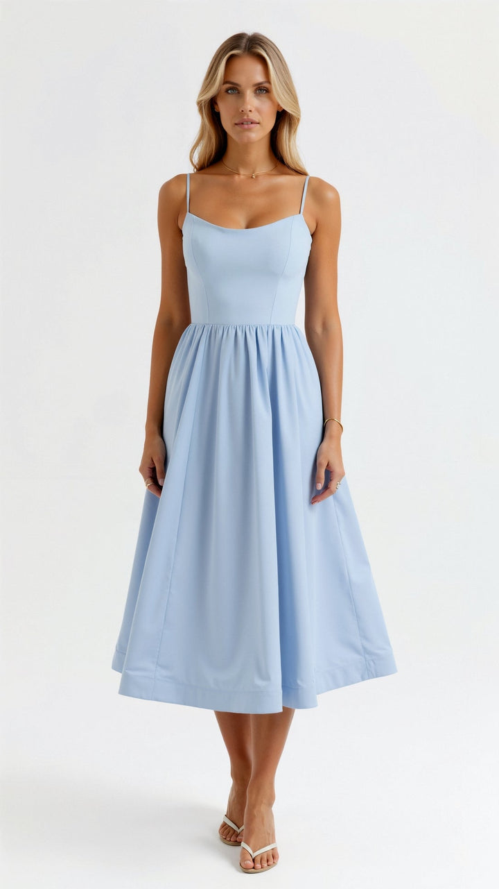 Weißes fließendes Midikleid für Damen, luftig leicht und elegant, ideal für vielseitige Anlässe und feminine Looks.