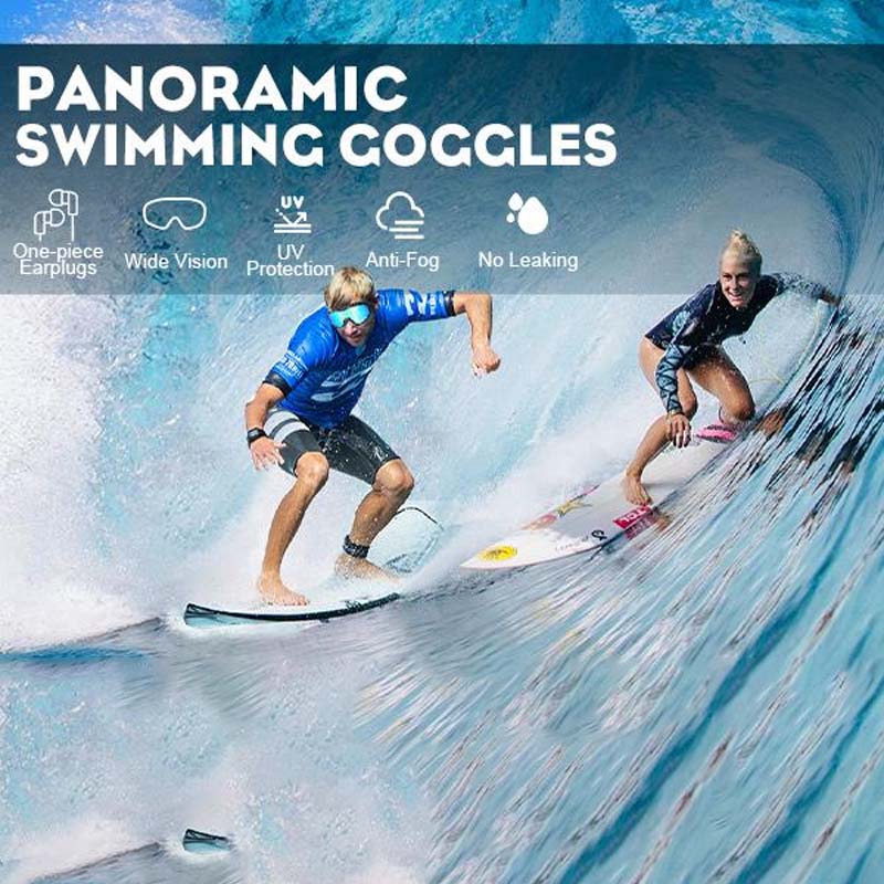 Weitwinkel-Schwimmbrille für Erwachsene, Antibeschlag, ergonomische Passform, stylisch mit großen, klaren Gläsern.