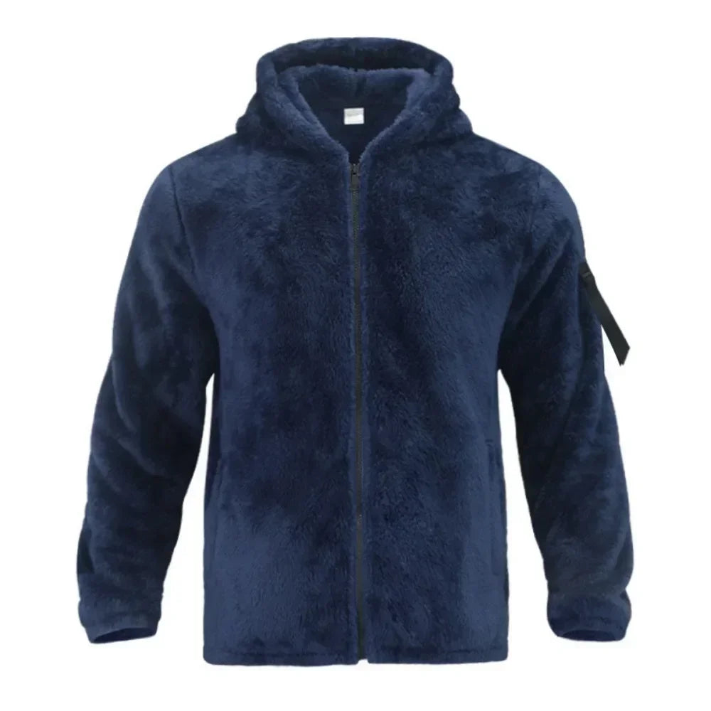 "Wetterfeste Herren-Winterjacke mit moderner Optik, Kapuze und Taschen, perfekt für Outdoor-Erlebnisse im Winter."