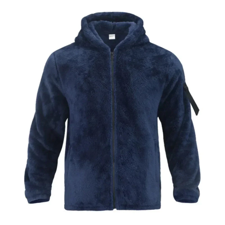 "Wetterfeste Herren-Winterjacke mit moderner Optik, Kapuze und Taschen, perfekt für Outdoor-Erlebnisse im Winter."