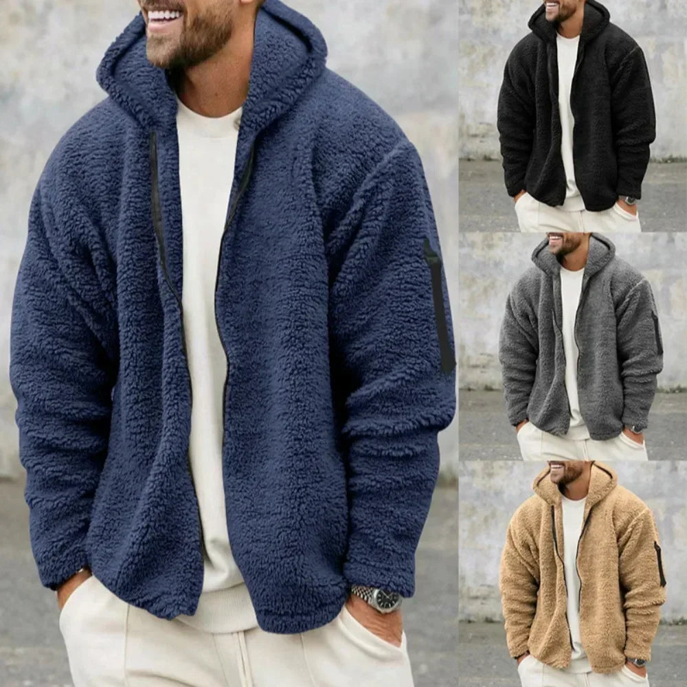 "Wetterfeste Herren-Winterjacke mit moderner Optik, Kapuze und Taschen, perfekt für Outdoor-Erlebnisse im Winter."
