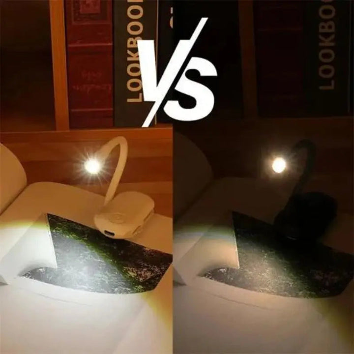 "Wiederaufladbare Buchklammer Leselampe in Schwarz, kompakt und tragbar, ideal für augenschonendes Lesen bei schwachem Licht.