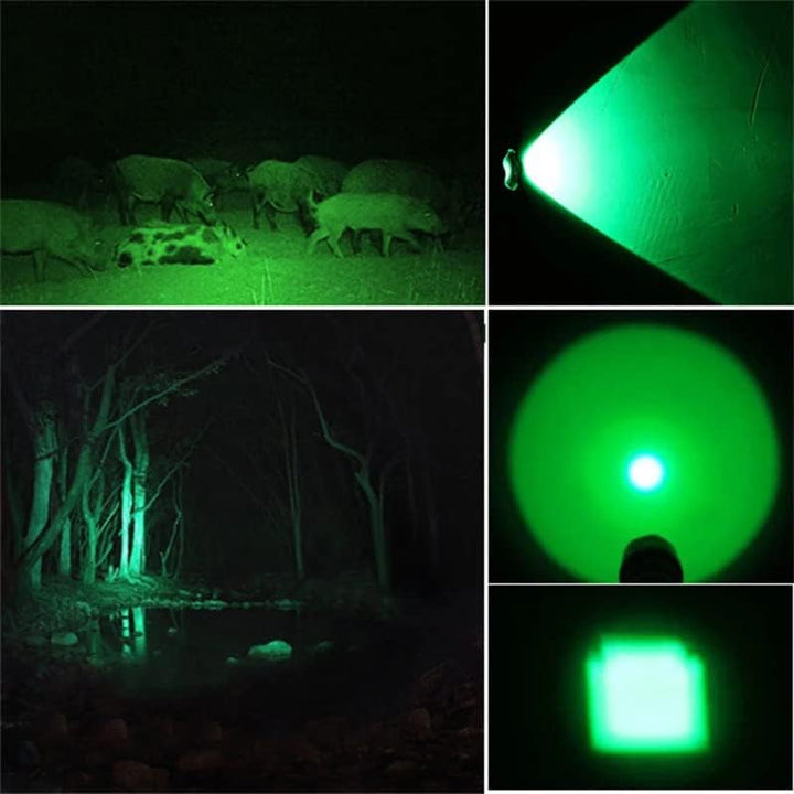 "Wiederaufladbare LED Stirnlampe mit weißem, rotem und grünem Licht, ideal für Outdoor-Abenteuer."